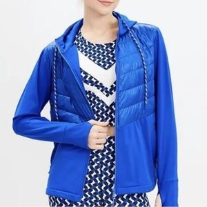 Lou & Grey Chevron Hooded Puffer Jacket. Cobalt blue. Royal blue. Sz: XS. NWT.